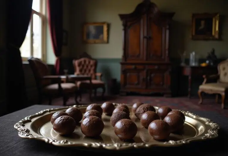 Wednesday Gomez's Cara Mia Cacao Truffles displayed as elegant chocolates in a gothic setting, perfect for fans of the Addams Family.