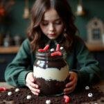 Wednesday Lurch's You Rang? Graveyard Dirt Pudding served in a dark, gothic kitchen with layered cookie crumbs and gummy worms for a spooky effect
