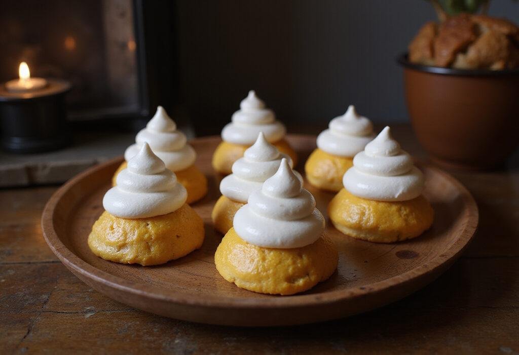 Uncle Fester's Lightbulb Meringue Pops on a vintage platter inspired by Wednesday, character-themed food perfect for Halloween parties.