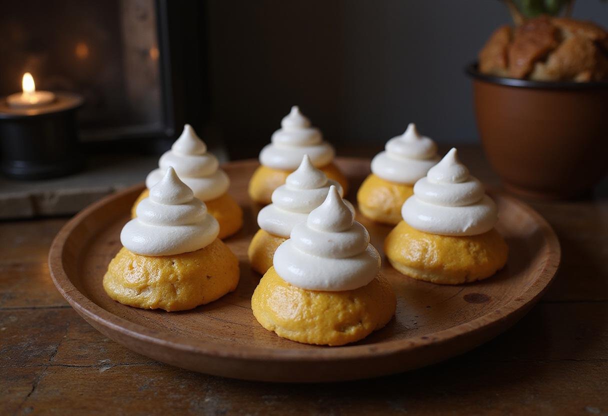 Uncle Fester's Lightbulb Meringue Pops on a vintage platter inspired by Wednesday, character-themed food perfect for Halloween parties.
