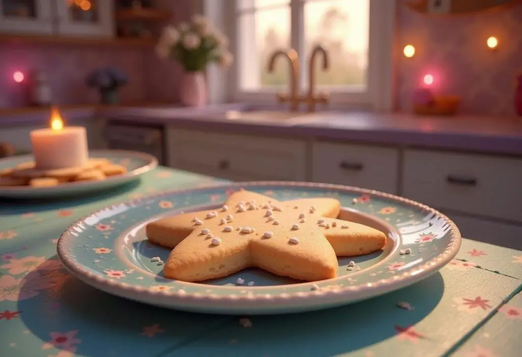 Wish's Wishing Star Sugar Cookies featuring Disney animation-inspired star shapes on a themed plate in a magical kitchen setting.