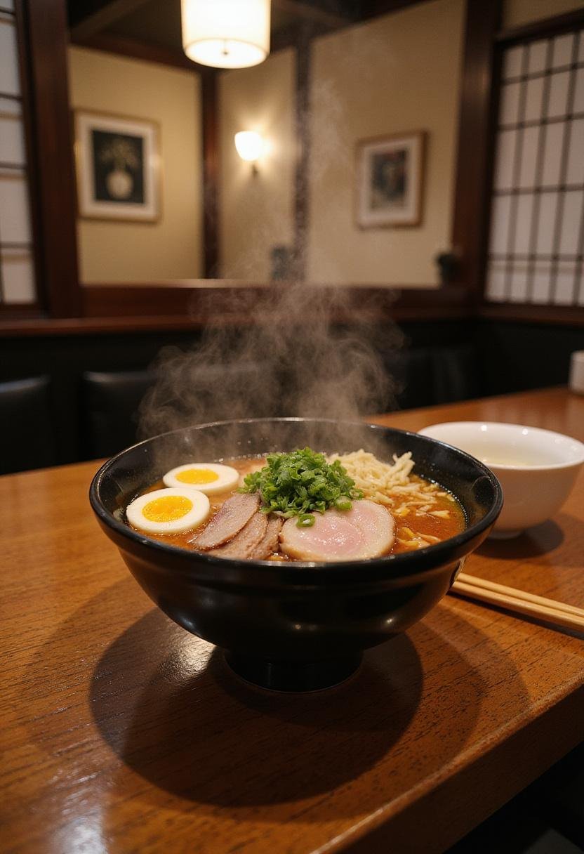 Wolverine Japanese Ramen in a traditional Japanese restaurant with rich broth, chashu, eggs, and green onions.