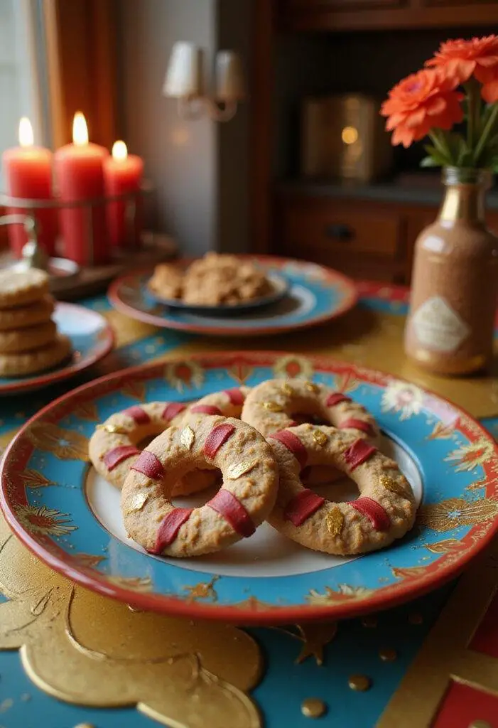 Wonder Woman Bracelets of Submission Sugar Cookies displayed on a superhero-themed plate in a vibrant kitchen, inspired by Themyscira.