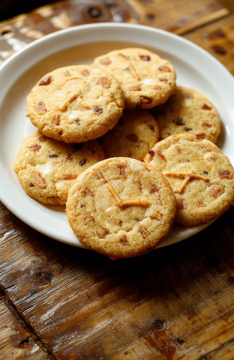 Colorful Cogsworth clock cookies with intricate clock face details, golden and bronze hues, arranged neatly on a rustic wooden surface with a hint of vintage decor, textured surface showing baking details.