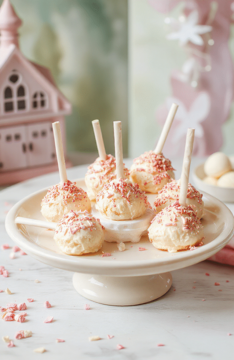 Vibrant Cinderella Magic Wand Cake Pops with shimmering rainbow sprinkles and colorful swirls, decorated like magical wands on a white platter, pastel background, whimsical and enchanting style.