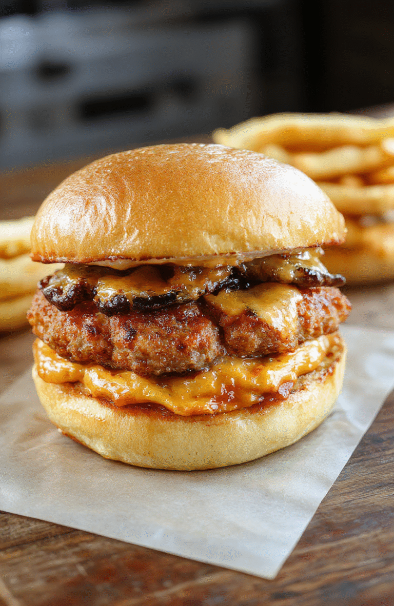A juicy crack burger with melted cheese, crispy bacon, fresh lettuce, and tomato on a toasted bun, styled on a rustic wooden board with vibrant condiments, close-up with appealing textures and rich colors, styled to look mouthwatering and inviting.