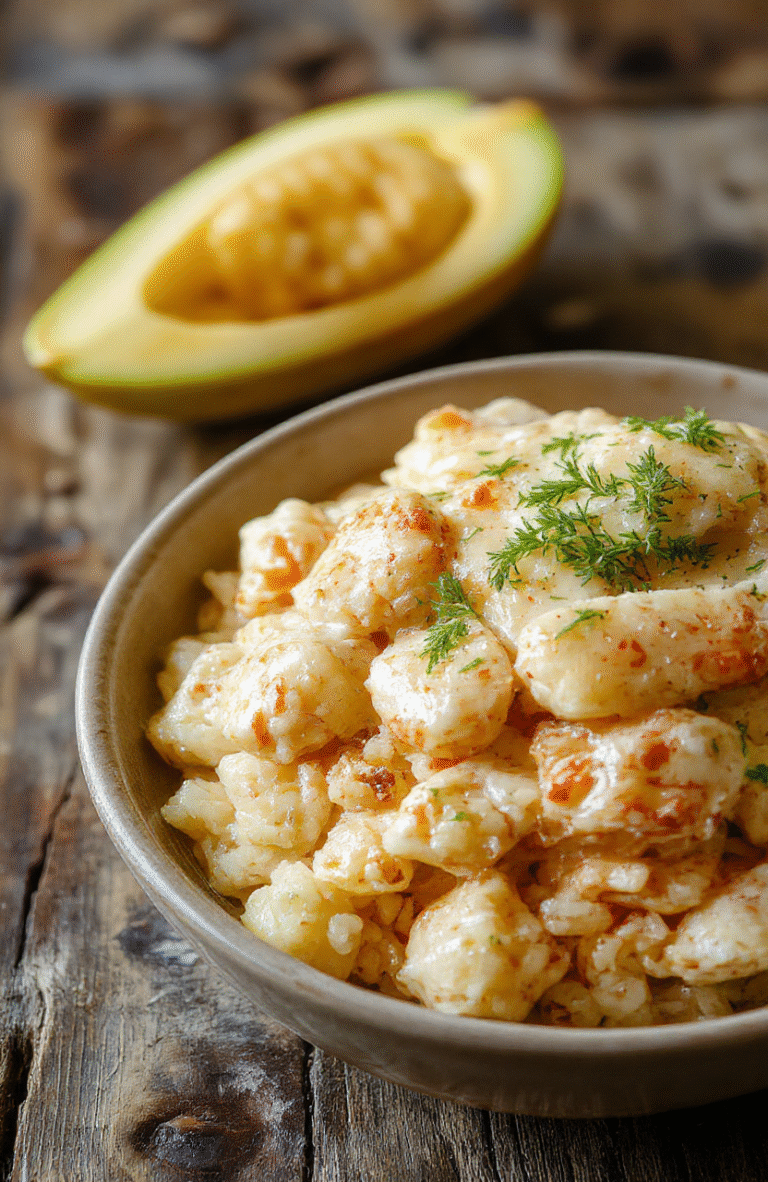 A colorful plate of creamy chicken and rice topped with fresh herbs, served in a rustic bowl, with tender chicken pieces and fluffy rice, garnished with green onions, styled on a wooden table with natural daylight, showcasing a warm, inviting presentation.