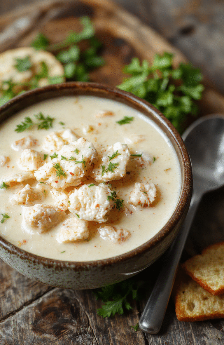 A warm, inviting bowl of creamy white chicken chili topped with chopped cilantro and shredded cheese, filled with tender chicken and beans, set on a rustic wooden table with a spoon nearby, vibrant and appetizing.