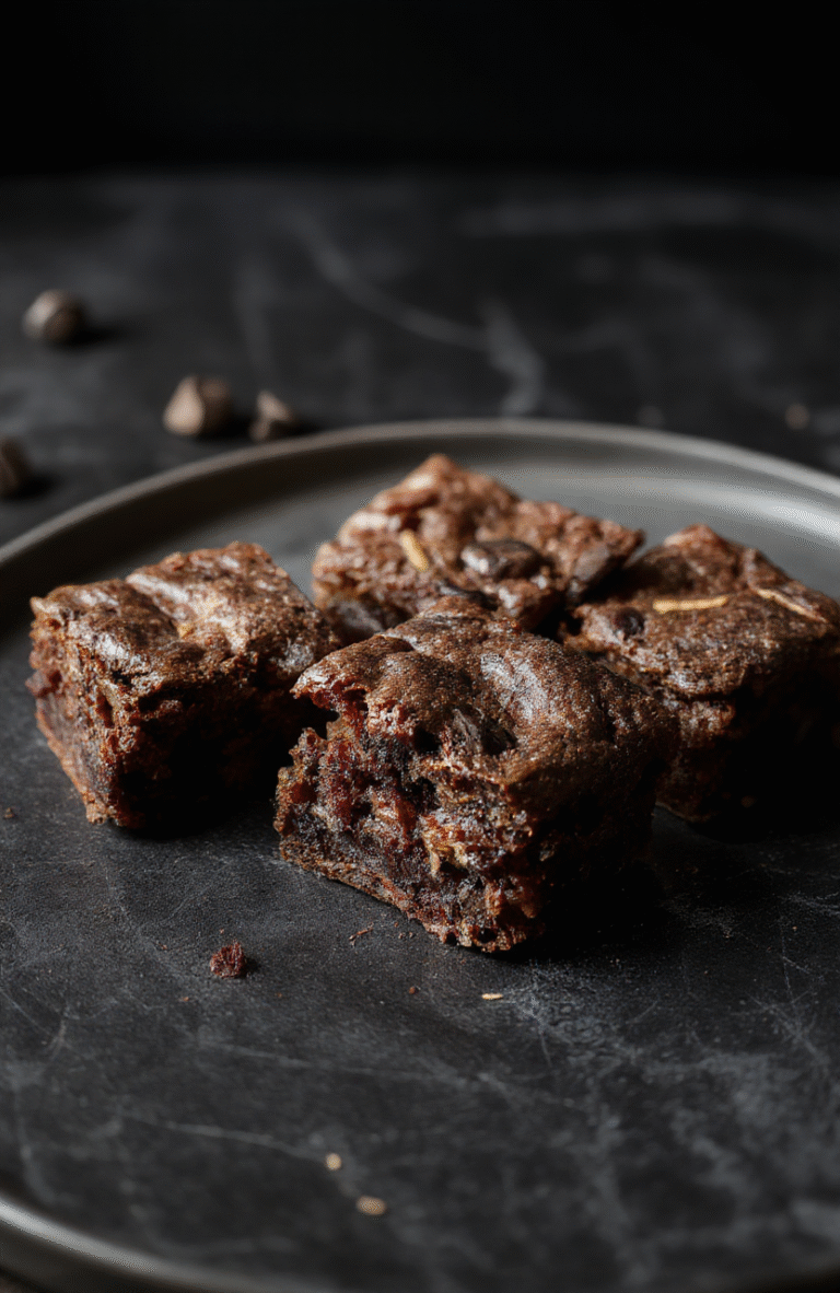 Close-up of Death Note Black Notebook Brownies featuring dark chocolate layers with a glossy finish, decorated with a white skull imprinted on top, presented on a black textured surface with moody lighting, emphasizing the mysterious theme and rich textures.