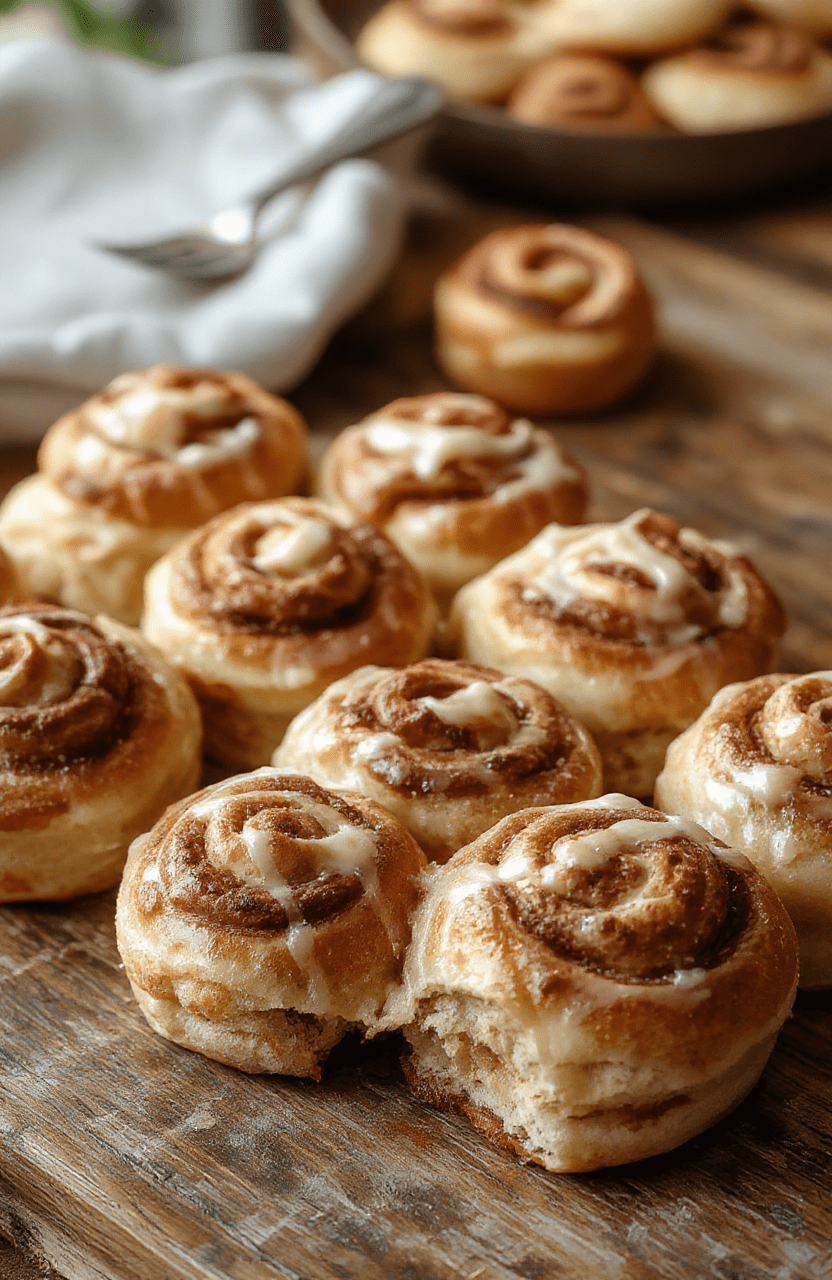 Golden-brown cinnamon rolls topped with a dusting of spice melange-inspired seasoning, arranged on a rustic wooden board, with a background of desert dunes and sci-fi elements, capturing a fantasy-meets-futuristic aesthetic.