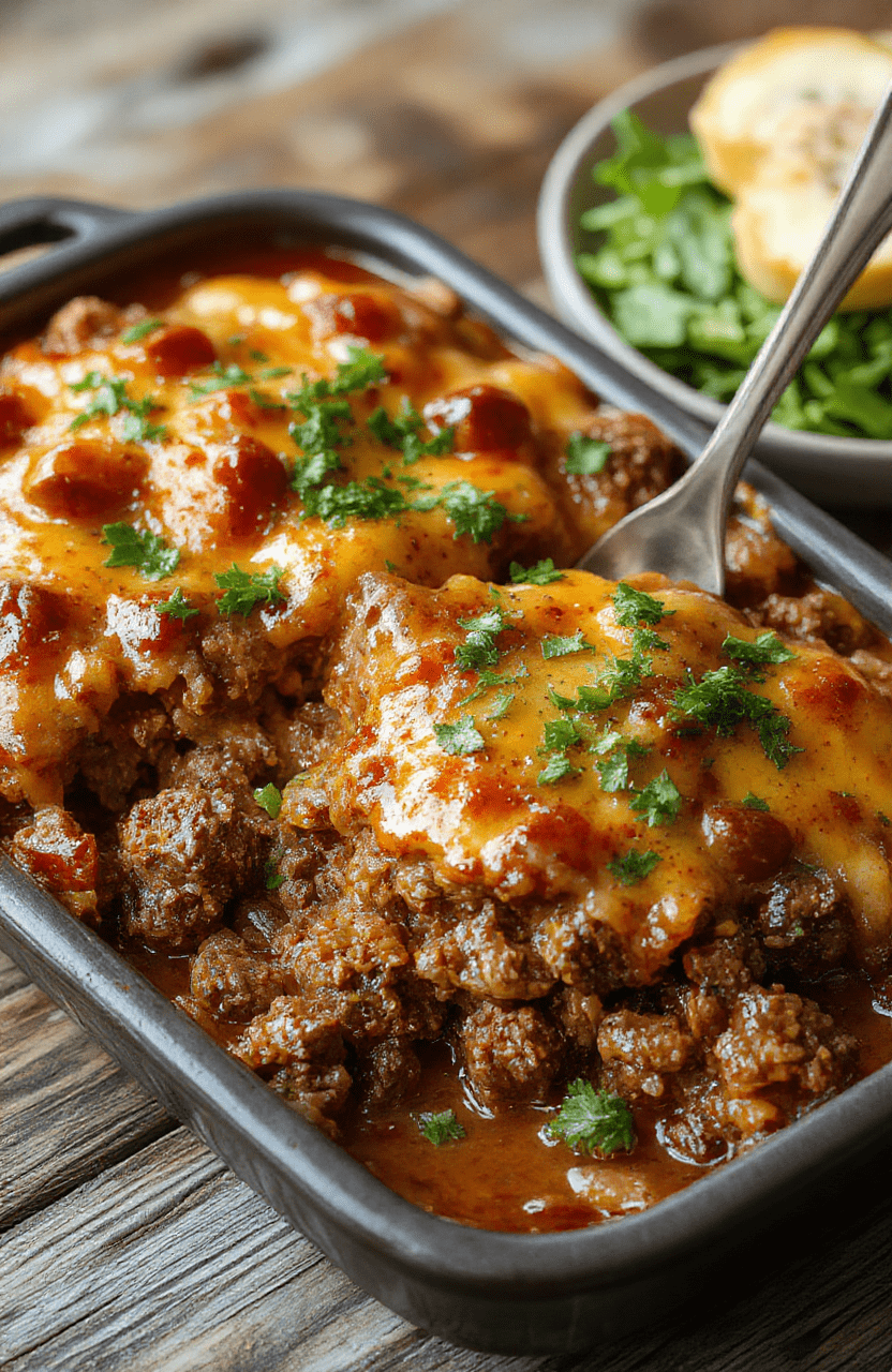 Colorful hobo casserole in a rustic ovenproof dish featuring ground beef, potatoes, carrots, and peas layered neatly, topped with melted cheese, steam rising, styled casually on a wooden table with natural lighting.