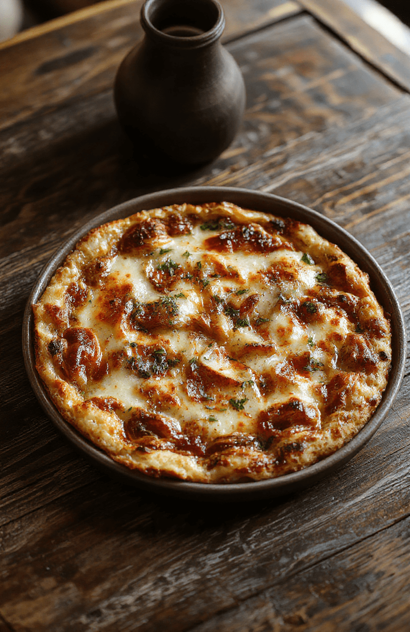 Vibrant pizza topped with colorful ingredients arranged in a precise alchemy circle pattern, served on a rustic wooden board with a richly textured crust and glossy cheese, styled with thematic elements inspired by the anime, in a well-lit setting with a soft focus on the background.