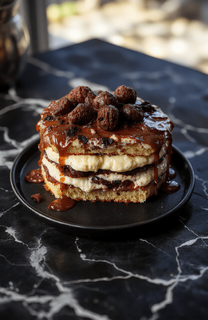 A multi-layered Homunculus themed cake featuring vibrant red, blue, and green colors with metallic accents, decorated with intricate edible designs representing the Fullmetal Alchemist Brotherhood symbols, presented on a dark, elegant cake board.