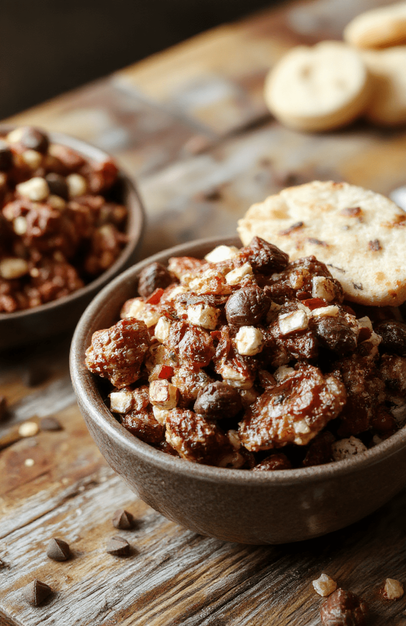 A colorful spread of Halloween-themed snacks arranged on a dark wooden platter. Features monster-shaped cookies, ghostly popcorn, pumpkin sliders, and vibrant dips. The presentation is playful, with themed decorations and a cozy fall backdrop, highlighting textures like crispy edges, smooth dips, and soft cookies.