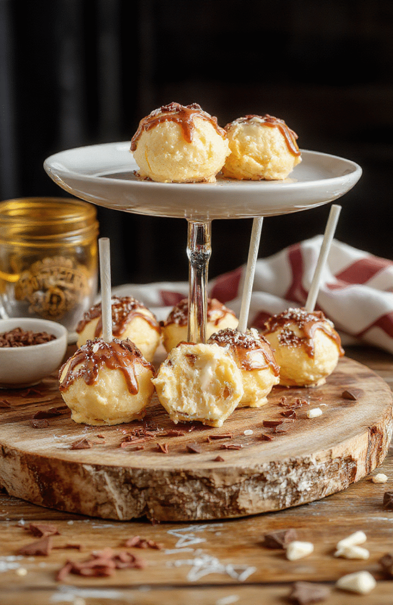 Colorful Harry Potter Butterbeer Cheesecake Pops arranged on a rustic wooden platter, coated in golden butterscotch drizzle, with whimsical sprinkles and fairy dust, showcasing creamy cheesecake textures and shiny caramel finish, styled for a magical enchanted look