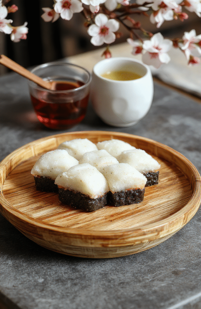 Colorful Naruto Shadow Clone Onigiri with bright orange carrot accents, shaped like ninja energy clones, arranged neatly on a traditional bamboo plate, garnished with sesame seeds and nori, with vibrant rice textures and crisp details, styled with Japanese aesthetics and playful presentation.