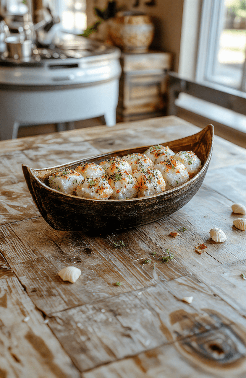 Colorful sushi rolls arranged on a boat-shaped serving platter, garnished with green wasabi, pink pickled ginger, and soy sauce. The vibrant colors of fresh fish, avocado, and vegetables contrast with the sleek white rice and seaweed. The presentation mimics a boat floating on a rustic wooden table with subtle ocean-themed décor in the background.