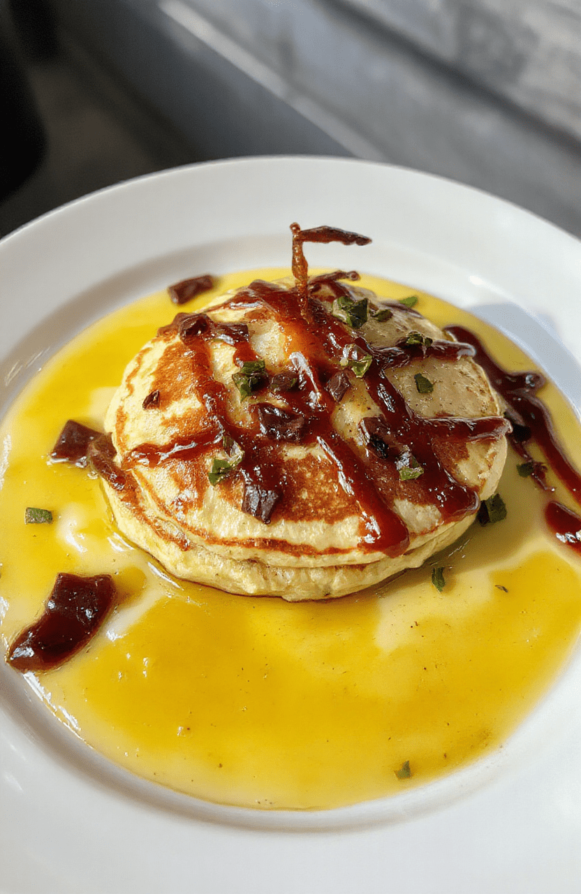 Colorful Peter Pan Flying Ship Pancakes stacked on a vibrant blue plate, topped with fresh strawberries and whipped cream, decorated with edible glitter to resemble a whimsical flying ship, set on a wooden table with a bright, playful background.