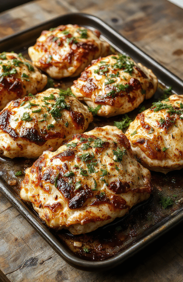 Colorful sheet pan meal with roasted chicken, vibrant red and green bell peppers, lemon slices, fresh herbs, and crispy potatoes, arranged on a rustic wooden surface with a Mediterranean vibe.