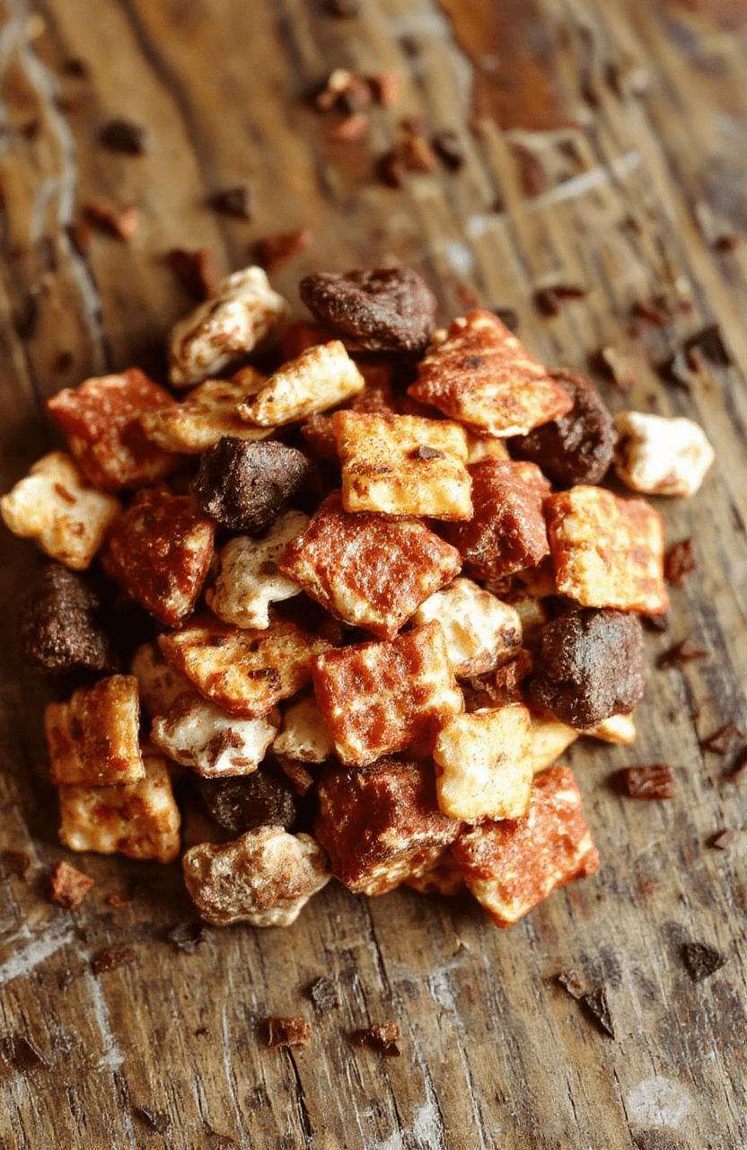 A vibrant plate of vampire-themed Halloween trail mix featuring red gummy eyeballs, dark chocolate morsels, pretzels, and colorful candy-coated nuts arranged on a spooky themed plate with black and orange decorations, textured textures, and a festive backdrop