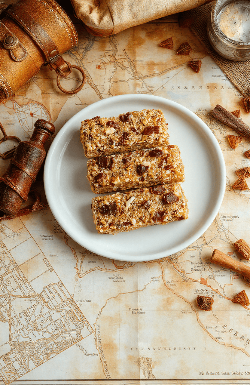 Colorful Lara Croft themed energy bars arranged on a weathered archaeological map background, with metallic accents, textured wooden surface, and adventuring gear subtly in the background, styled for a cinematic treasure hunt.