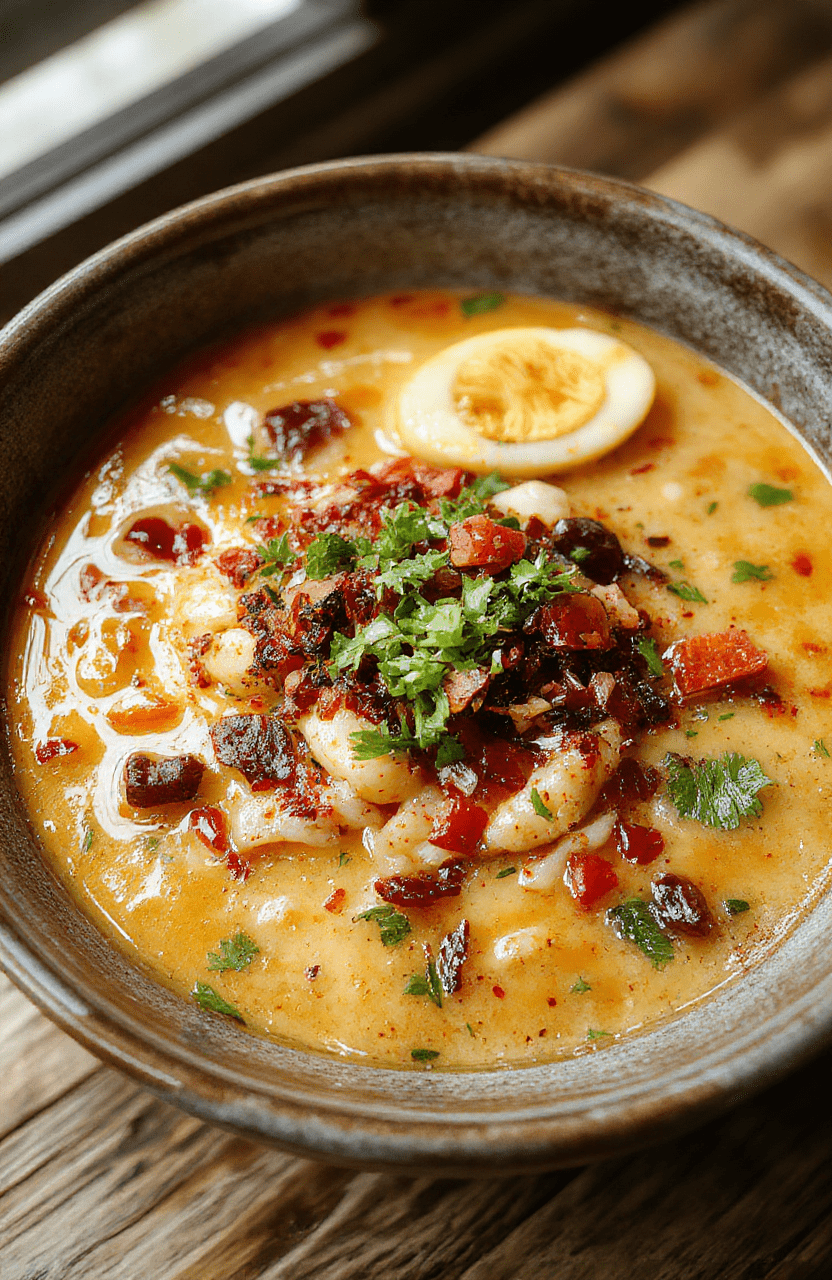 A steaming bowl of vegan ramen noodles featuring vibrant broth, colorful toppings like green onions, bamboo shoots, and soft-boiled tofu, styled on a rustic wooden surface with a spoon resting beside the bowl, captured with natural daylight emphasizing the textures and fresh ingredients, inviting and appetizing.
