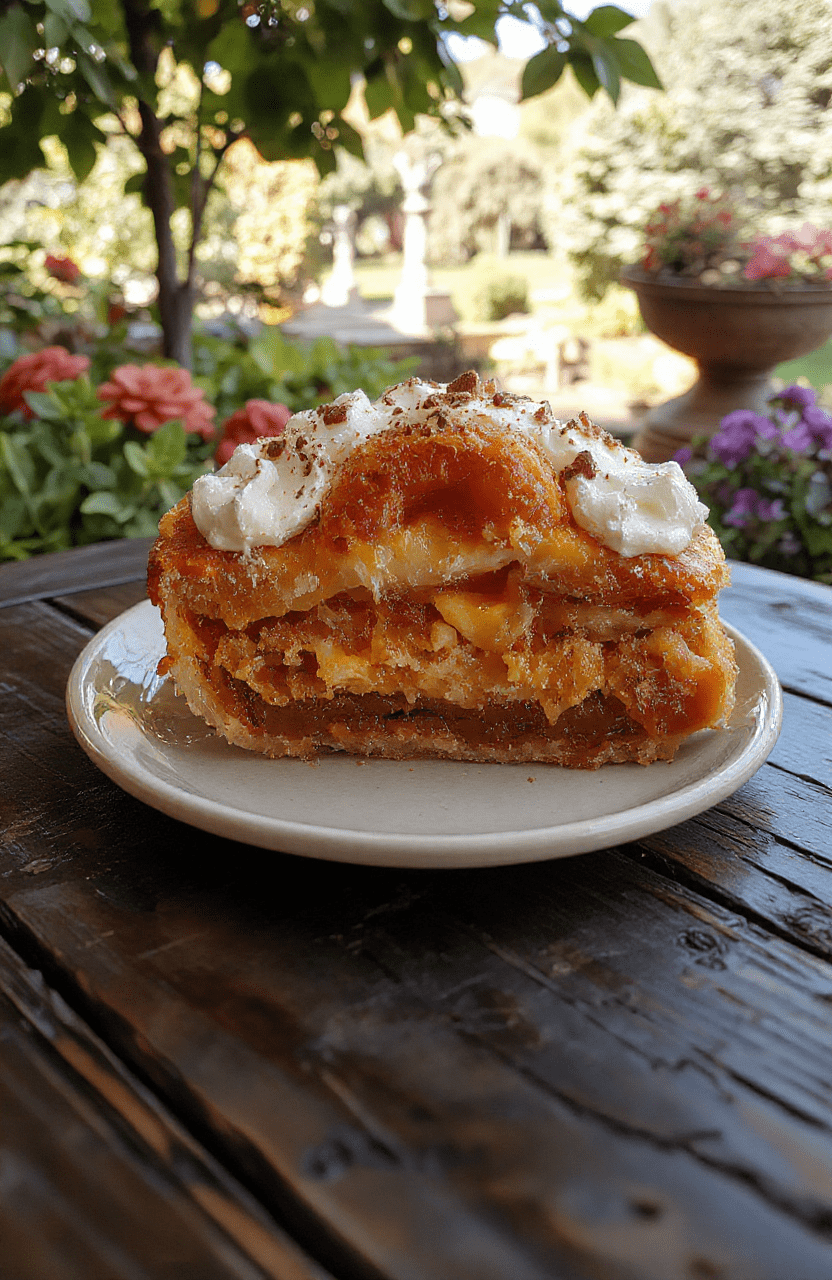 A beautifully crafted Cinderella Pumpkin Carriage Pie on a rustic wooden surface, featuring golden crust shaped like a fairy tale carriage, topped with powdered sugar and edible glitter. The pie’s vibrant orange pumpkin filling is visible through intricately designed lattice crust, with a whimsical theme that evokes magic and fairy tales, styled with soft natural light and subtle shadows.