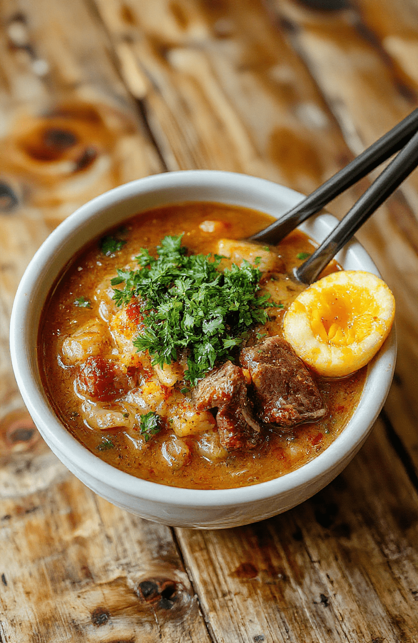 A steaming bowl of beef ramen noodles with tender beef slices, vibrant green scallions, soft-boiled egg, and rich broth, all beautifully arranged on a rustic wooden table, with a focus on the glossy noodles and colorful toppings, highlighting textures and freshness.