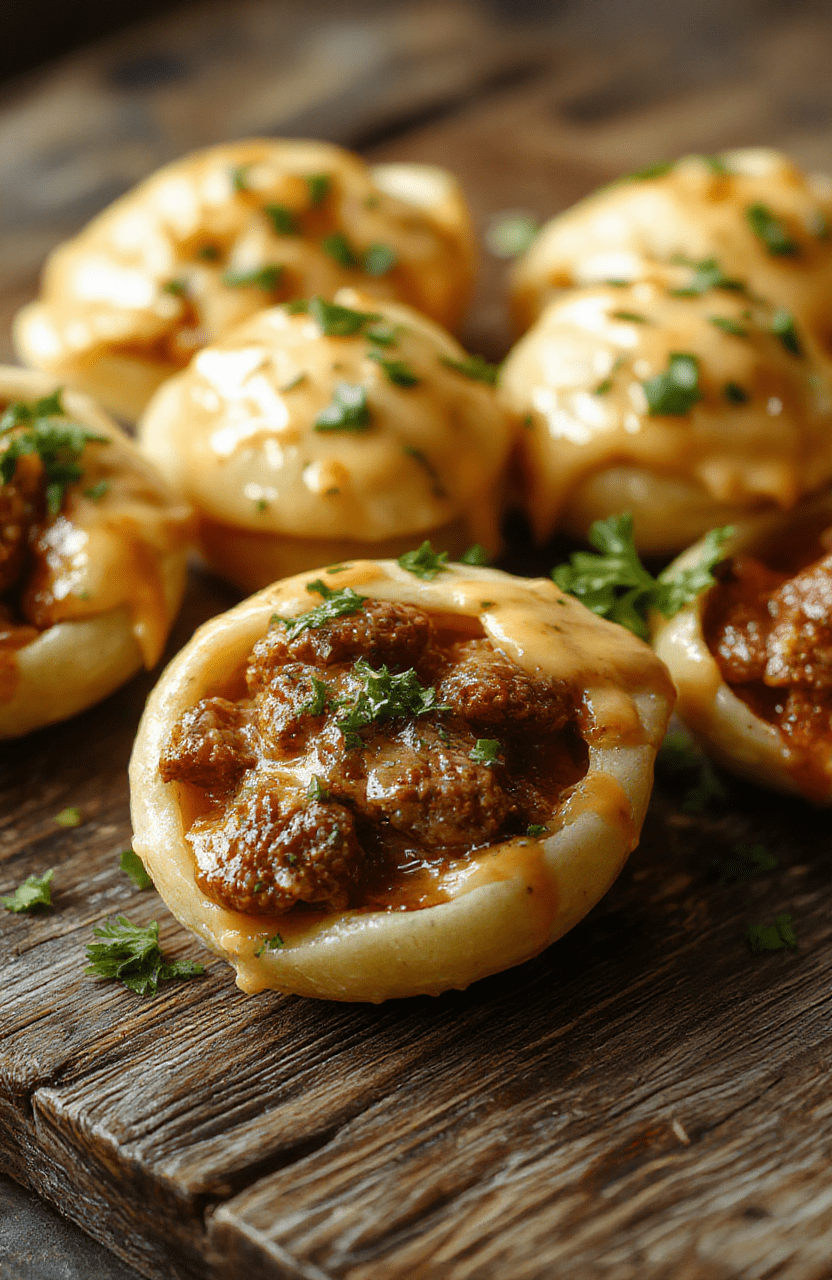 A vibrant plate of creamy beef and pasta shells topped with fresh parsley, served on a rustic wooden table, showcasing a rich, cheesy sauce with bits of browned beef, colorful and appetizing with a glossy finish.