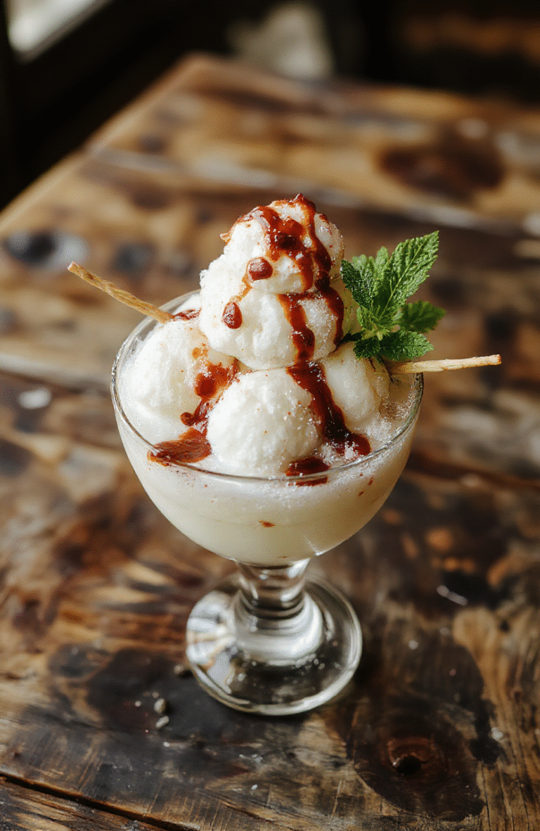A vibrant and creamy snowman-shaped cocktail garnished with a chocolate shavings and a mini peppermint stick, served in a clear glass with whipped cream topping, surrounded by holiday decorations with a warm, cozy background in red and gold tones.