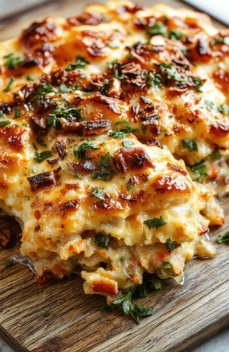 A colorful hobo casserole served in a rustic baking dish, layered with tender vegetables, hearty meat, topped with melted cheese, and garnished with fresh herbs, all placed on a wooden table with a warm, inviting atmosphere.