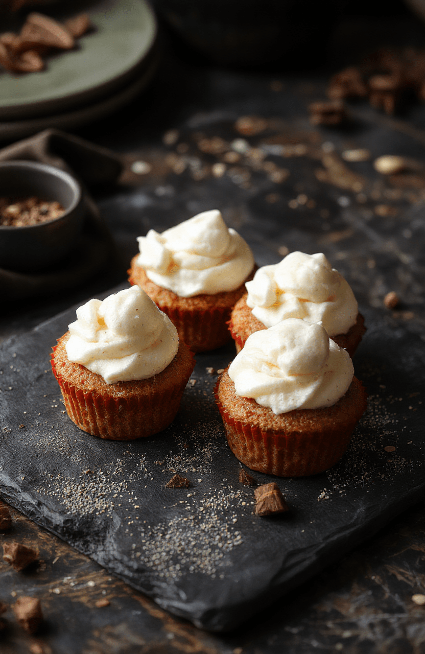 Vibrant Halloween-themed cupcakes decorated as ghost traps from Ghostbusters, with gray and black icing, green gummy slime details, and ghostly edible accents on a dark platter with a smoky background, styled for a spooky cinematic vibe.