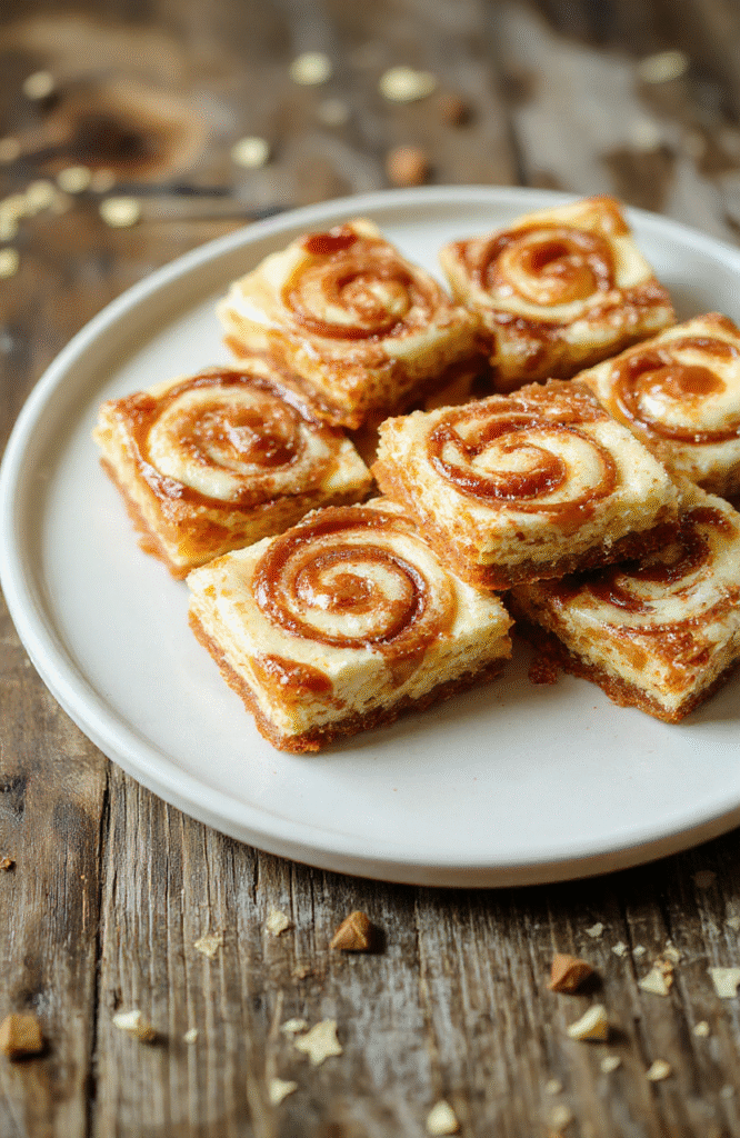 Golden Snitch Cheesecake Bars with glossy caramel swirl topping, crisp gold-colored crust, creamy white cheesecake filling, elegantly plated on a rustic wooden board with a sprinkle of gold dust, inviting and vibrant colors, styled with a subtle Harry Potter theme in the background.