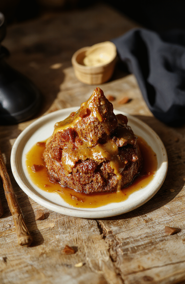 A vibrant, whimsical Harry Potter Sorting Hat Pudding served in a classic ceramic bowl surrounded by scattered golden chocolate stars, with a rich, velvety chocolate pudding topped with colorful edible glitter and shaped like the Sorting Hat. Soft lighting highlights the glossy finish and playful presentation, evoking a magical, enchanted atmosphere.