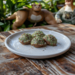 Vibrant plate of colorful bug-shaped candies inspired by Timon and Pumbaa from The Lion King, arranged on a playful jungle-themed background with lush greenery and bright tropical elements, textured sugar coating and shiny candy coating shimmering under soft natural light, styled with animated and whimsical touches.