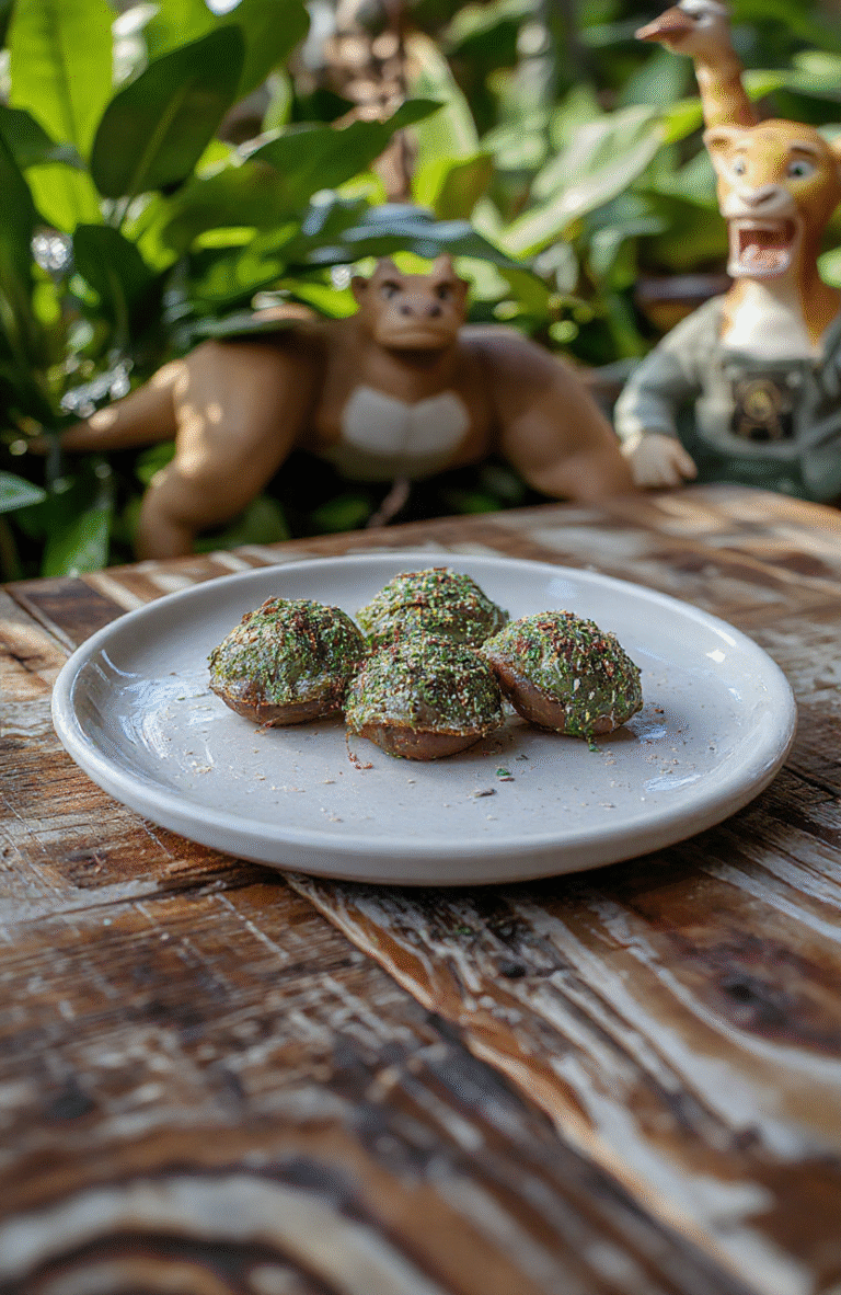 Vibrant plate of colorful bug-shaped candies inspired by Timon and Pumbaa from The Lion King, arranged on a playful jungle-themed background with lush greenery and bright tropical elements, textured sugar coating and shiny candy coating shimmering under soft natural light, styled with animated and whimsical touches.