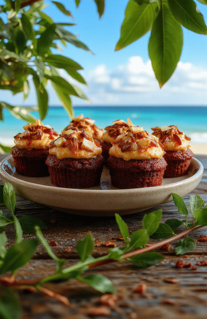 Colorful Moana Lava Flow Cupcakes with vibrant pink, purple, and white swirls, topped with tropical-themed decorations on a wooden platter, styled with edible glitter and fresh fruit slices, capturing a fun, island-inspired vibe perfect for a cinematic adventure.