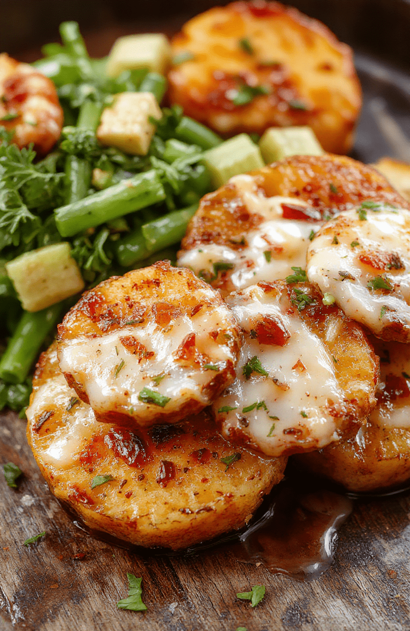 Colorful sweet potato rounds arranged neatly on a rustic wooden platter, topped with herbs and a drizzle of olive oil. The texture of the roasted edges contrasts with the soft interior, showcasing their caramelized surface. The vibrant orange and golden hues of the sweet potatoes are complemented by fresh green herbs in a natural, inviting setting.