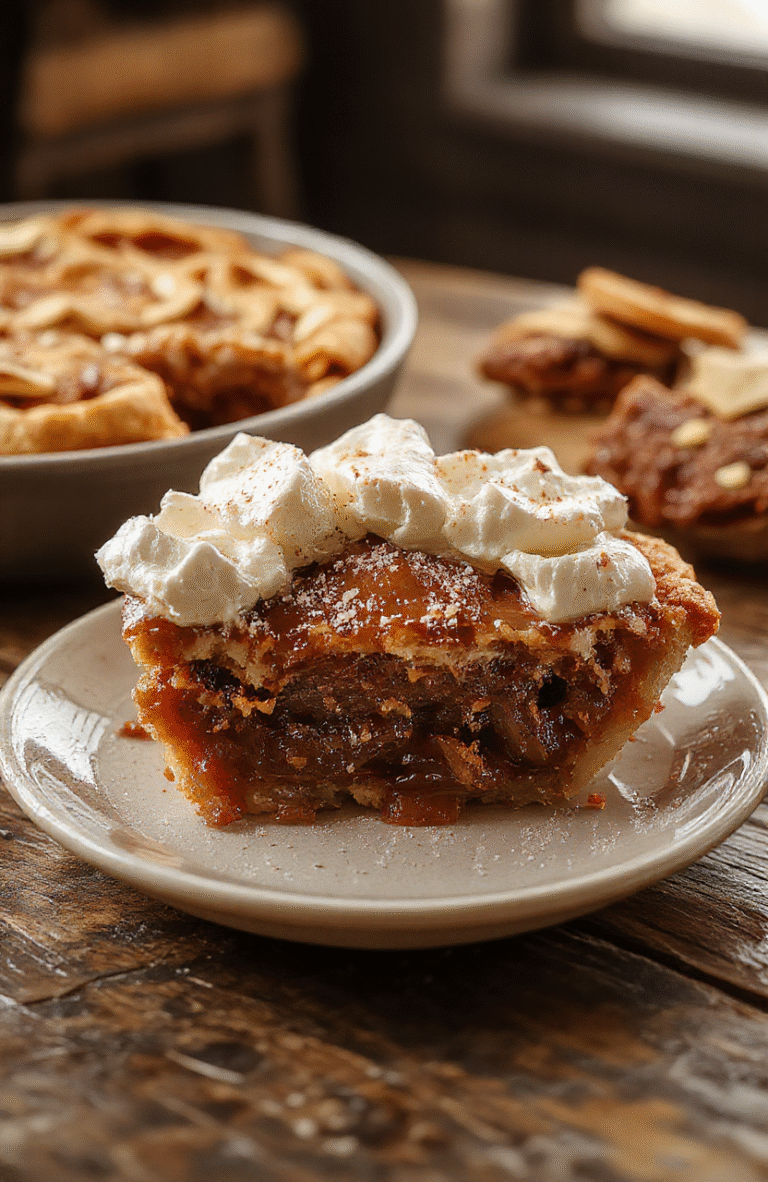 A vivid, golden-colored pie topped with a delicate dusting of sugar dust, sitting on a rustic wooden surface. The pie's flaky crust is visible along the edges, with a glossy root beer filling showing through. Softly lit, the scene emphasizes the rich textures and inviting aroma, styled with subtle vintage and fantasy elements, evoking a magical and nostalgic vibe.