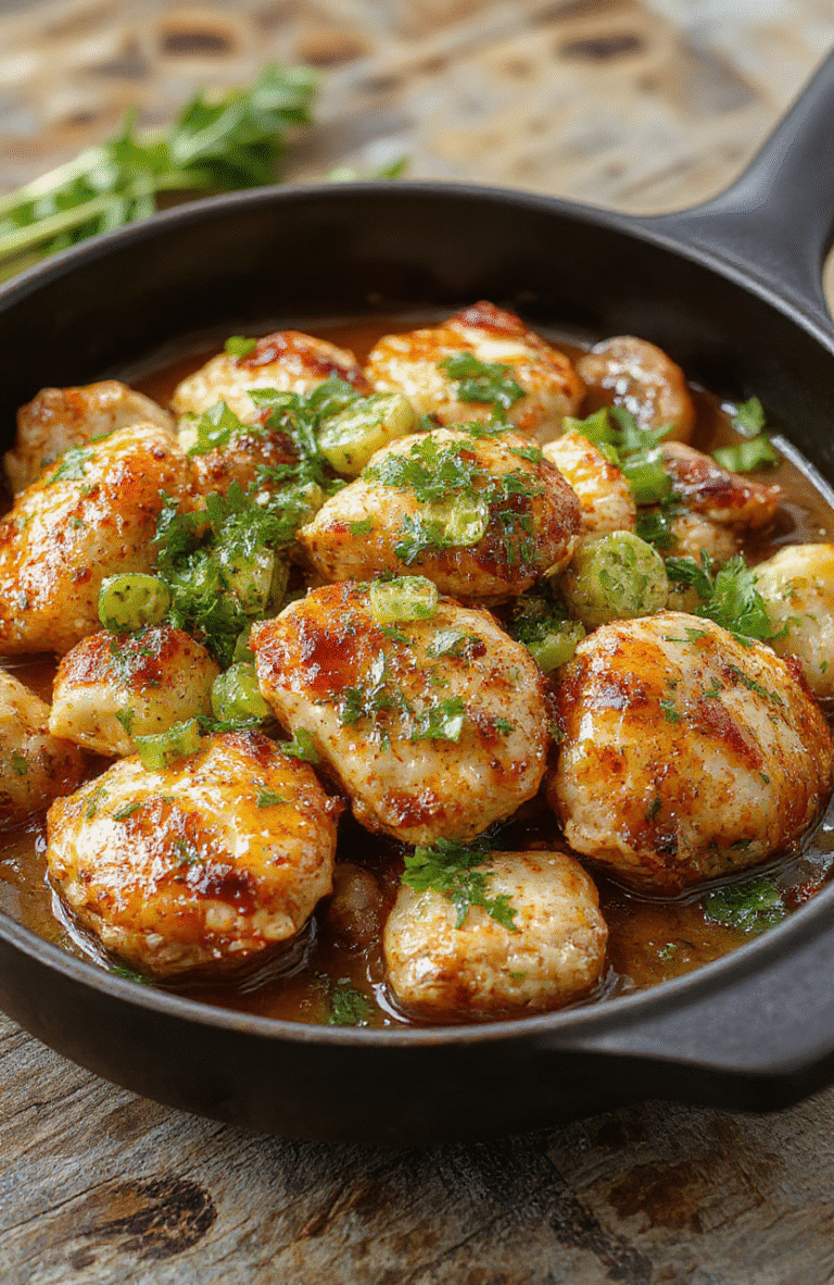 A vibrant plate of Zesty Pepperoncini Chicken Skillet featuring juicy chicken breasts topped with sliced pepperoncini peppers, garnished with fresh herbs. The dish showcases a colorful blend of golden-brown chicken, bright yellow peppers, and green herbs, plated on a rustic wooden board, creating an appetizing and inviting presentation with a glossy sauce and textured ingredients.