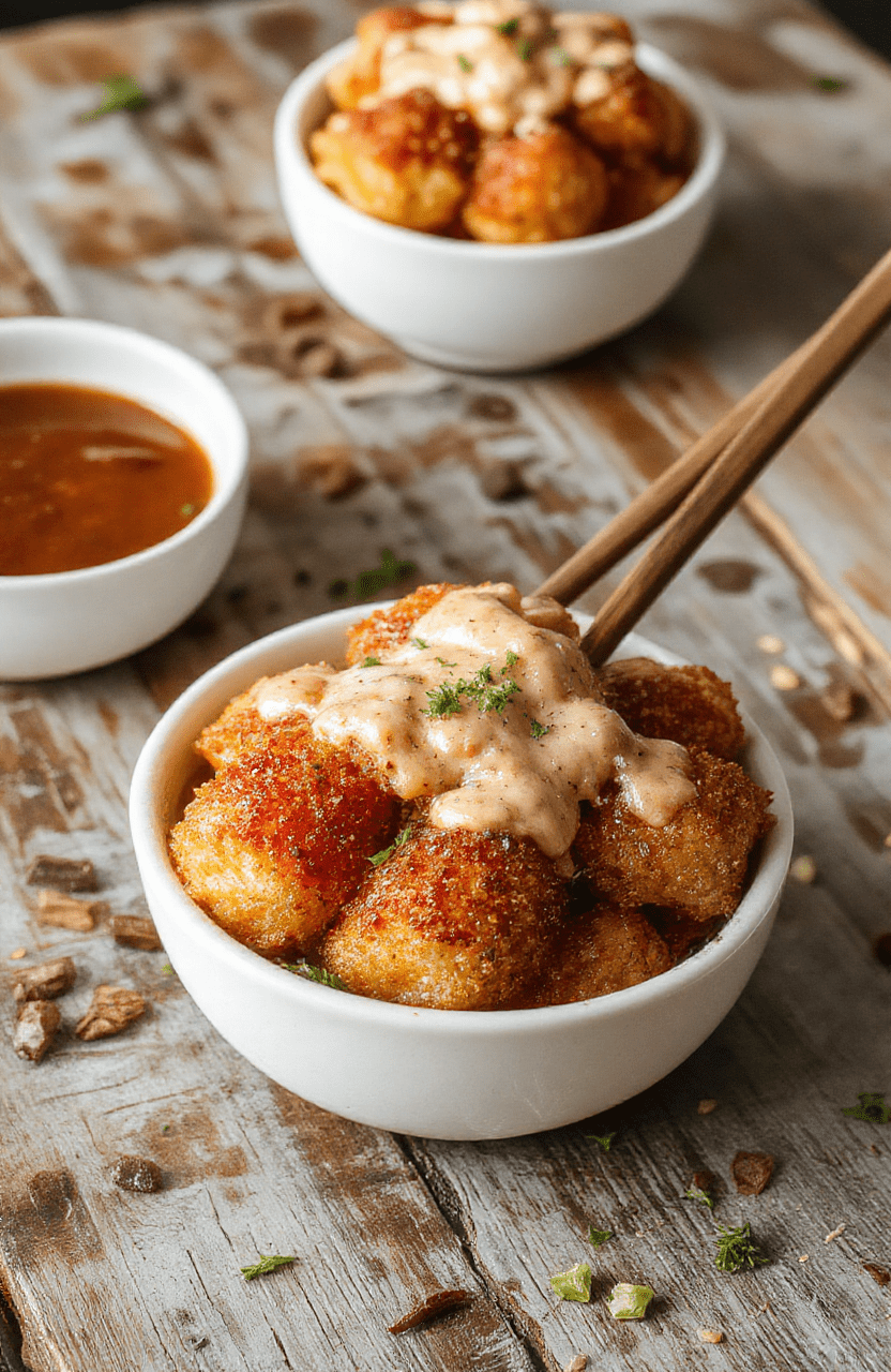 A vibrant bowl featuring crispy breaded pork cutlet sliced and arranged atop white rice, garnished with green scallions and sesame seeds, drizzled with rich brown homemade tonkatsu sauce, set on a rustic wooden table with natural light highlighting the textures and colors.