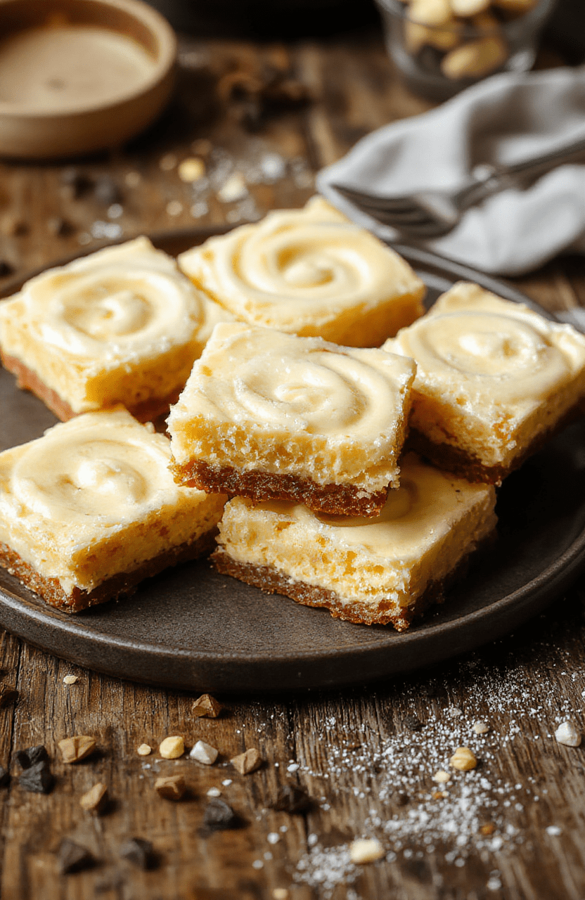 A vibrant plate of Enchanted Hufflepuff Butterbeer Cheesecake Bars with vanilla swirls, topped with a drizzle of caramel and a dusting of cinnamon, resting on a rustic wooden surface with a Harry Potter-themed background showcasing a magical atmosphere.