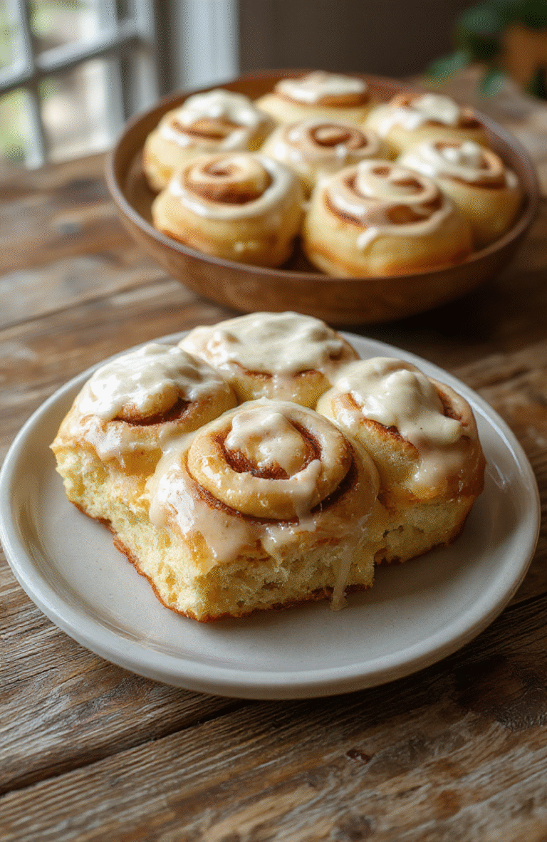 A warm plate of Hufflepuffs Cozy Butterscotch Rolls with frosting, golden-brown and sticky, topped with creamy drizzle and sprinkles, styled on a rustic wooden table with a cozy, magical ambiance