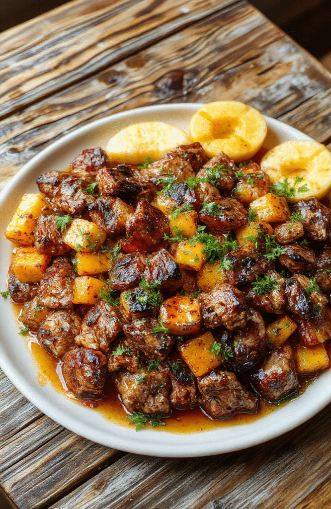 Colorful Lion King Savanna Feast Platter featuring vibrant grilled meats, roasted vegetables, tropical fruits, and thematic decorations arranged on a rustic wooden tray, with a backdrop reminiscent of the African savanna, emphasizing textures and bright colors.