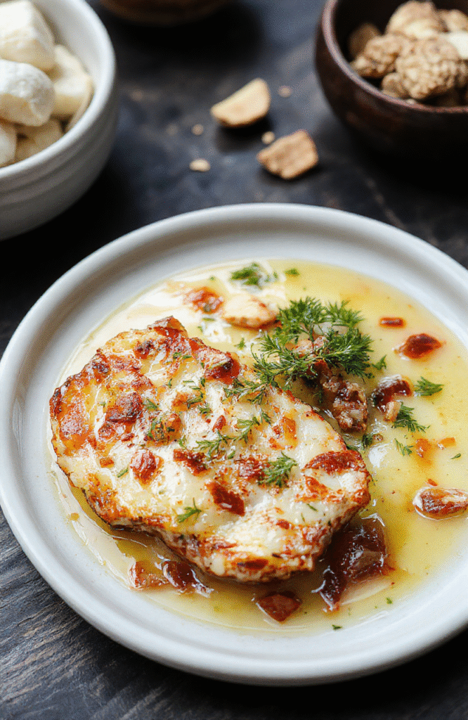 A rustic plate featuring tender sliced beef coated in a warm spice blend, garnished with fresh herbs. The beef has a rich, caramelized exterior with a juicy, tender interior, served on a dark wooden board with a side of roasted vegetables. The scene is styled to evoke a Middle-earth feast, with soft natural lighting highlighting the textures and colors.