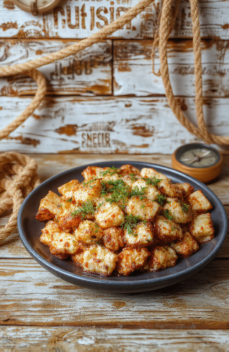 Vibrant paella with colorful seafood and vegetables, artistically plated in a rustic pan, garnished with fresh herbs. The setting features a weathered wooden table with nautical elements, evoking a lively pirate feast.