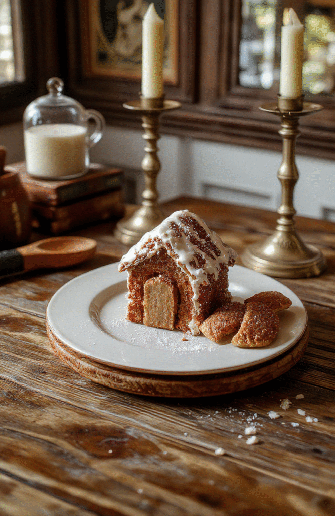 Colorful gingerbread cookies with a golden-brown glaze, intricately decorated with icing details, placed on vintage parchment paper, evoking a Victorian era aesthetic, styled with antique tea cups and old-fashioned candleholders, creating a warm, cozy atmosphere.