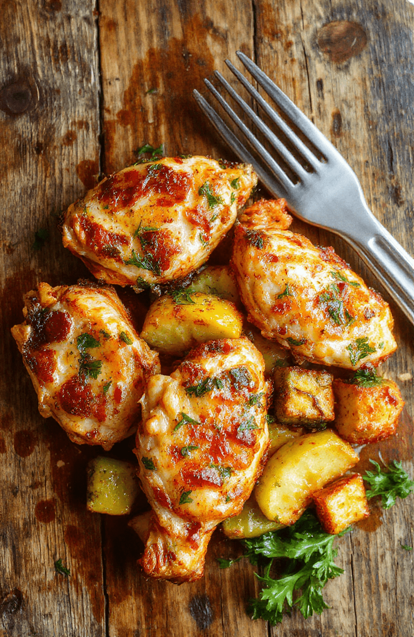 Colorful air fryer chicken breast and mixed vegetables arranged on a white plate, highlighting crispy textures and vibrant ingredients, styled casually with a rustic background.