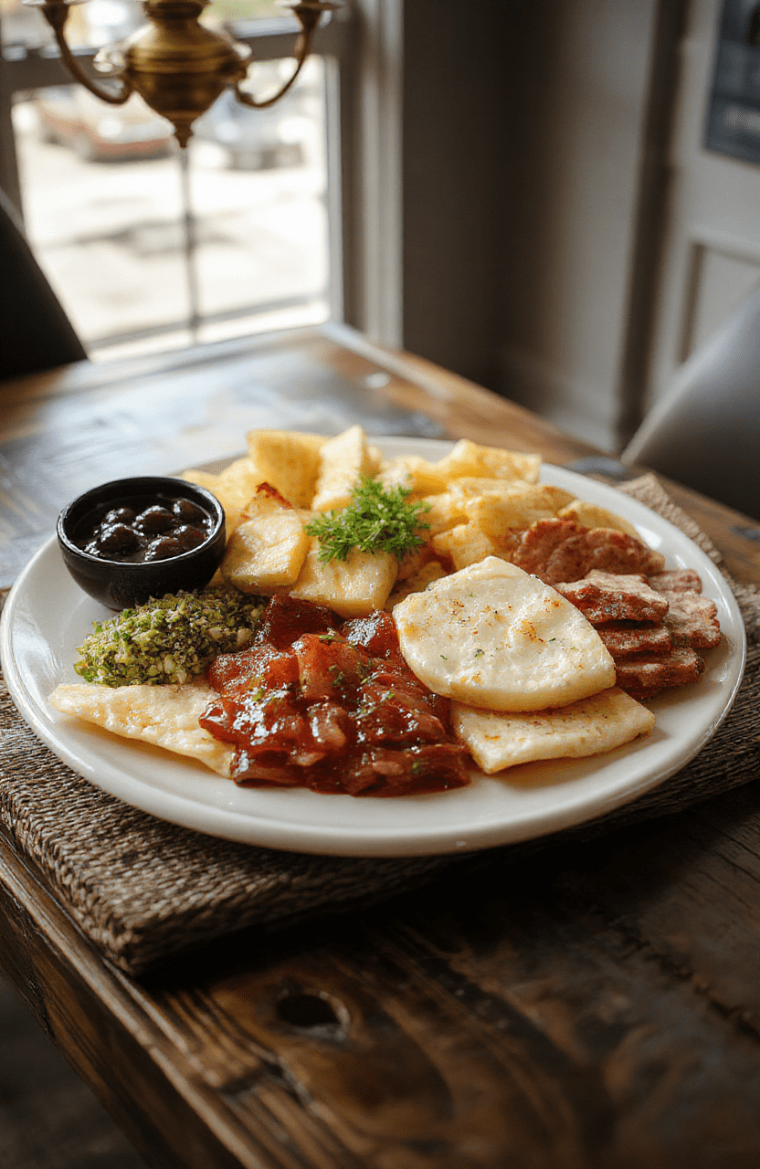 A vibrant succession power lunch charcuterie board featuring an artfully arranged assortment of cured meats, cheeses, fruits, nuts, and crackers. The board has a rich variety of textures and colors, with deep reds, creamy yellows, and fresh greens, styled on a sleek wooden serving platter with elegant garnish accents, perfect for a sophisticated midday meal.