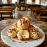 Colorful Harry Potter-themed cheesecake pops on a stick, each featuring a swirl of golden butterbeer glaze and edible gold dust, resting on a rustic wooden tray beside a miniature cauldron and sparkly wand, against a soft-blurred backdrop of Hogwarts Great Hall with floating candles and twinkle lights.